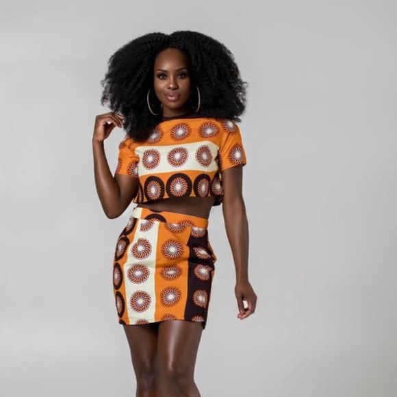 African Print Mini Skirt Set with Crop Top - Picture 1 of 7